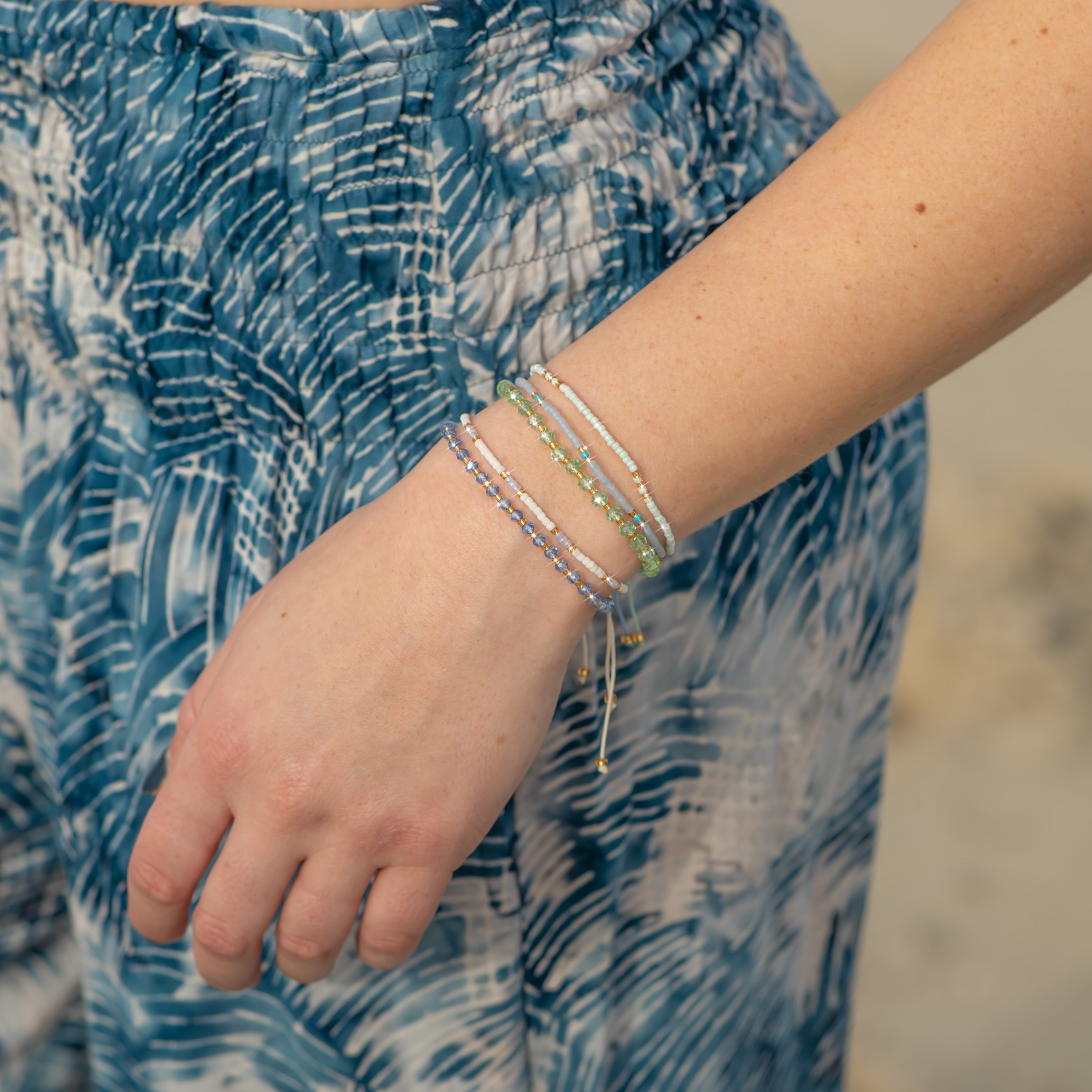 Ocean Blue Beaded String Bracelet