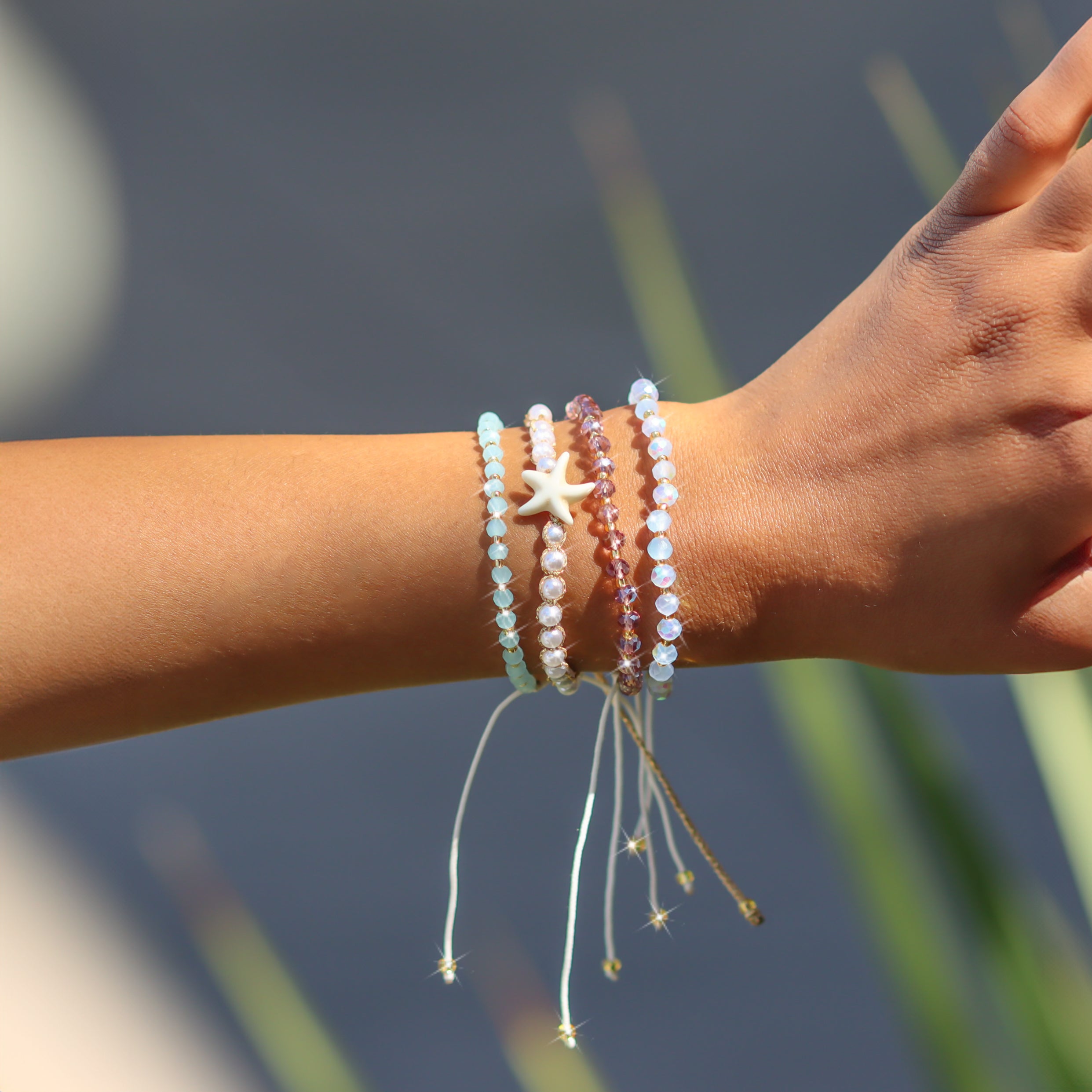 Ocean Glimmer Beaded String Bracelet